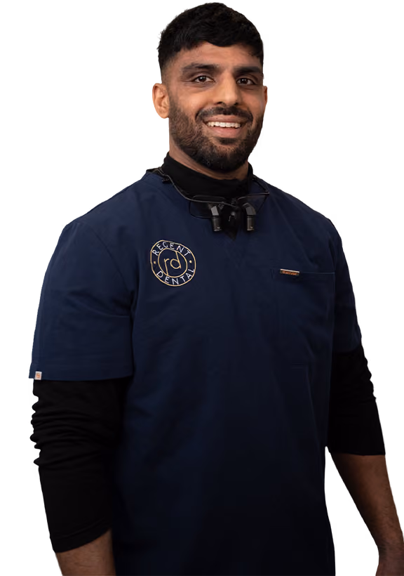 Dr Naeem Ashfaq in his Regent Dental scrubs